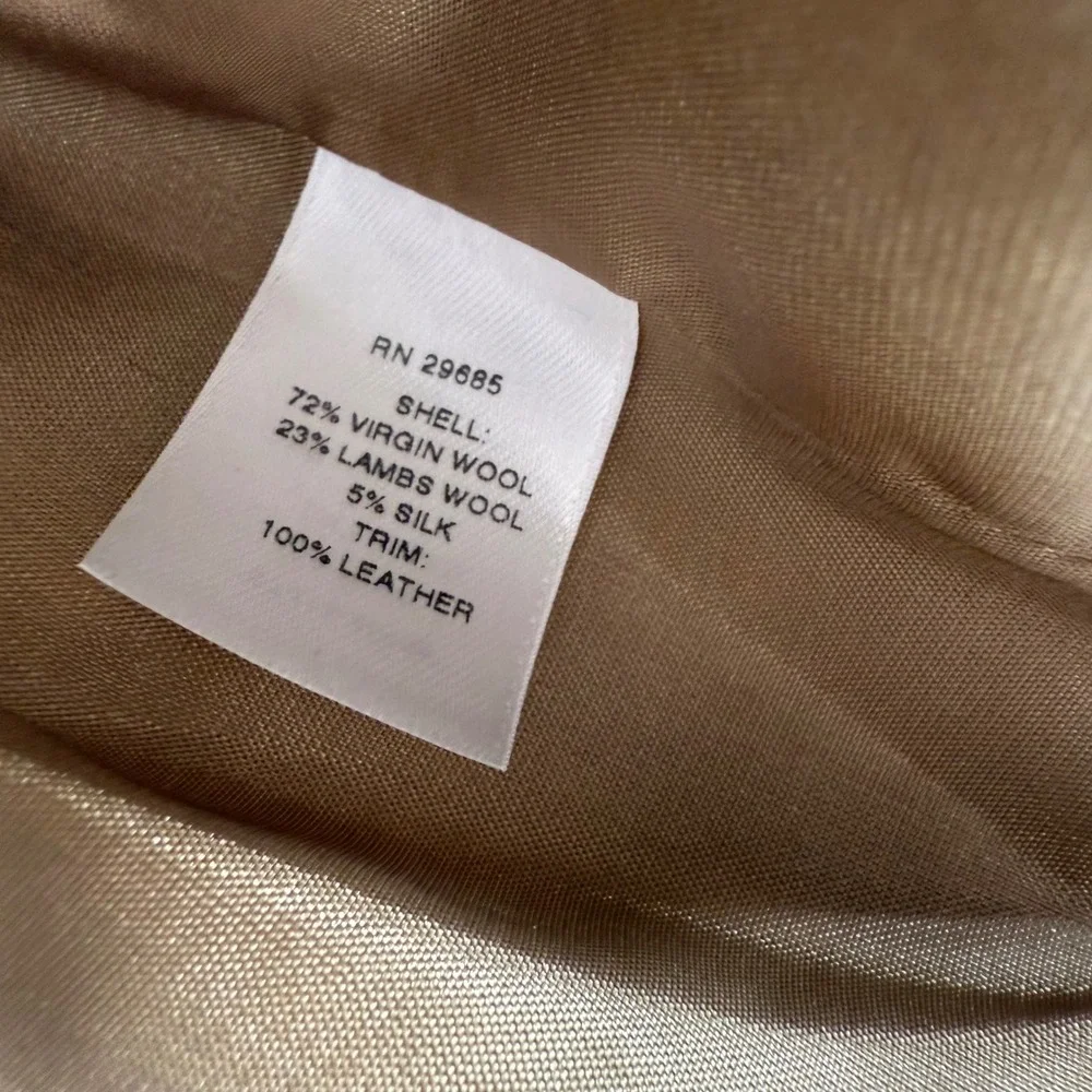 Pendleton Petite Tan‎ Wool Silk Leather Trim Blazer Jacket Brown Size 8 RN 29685